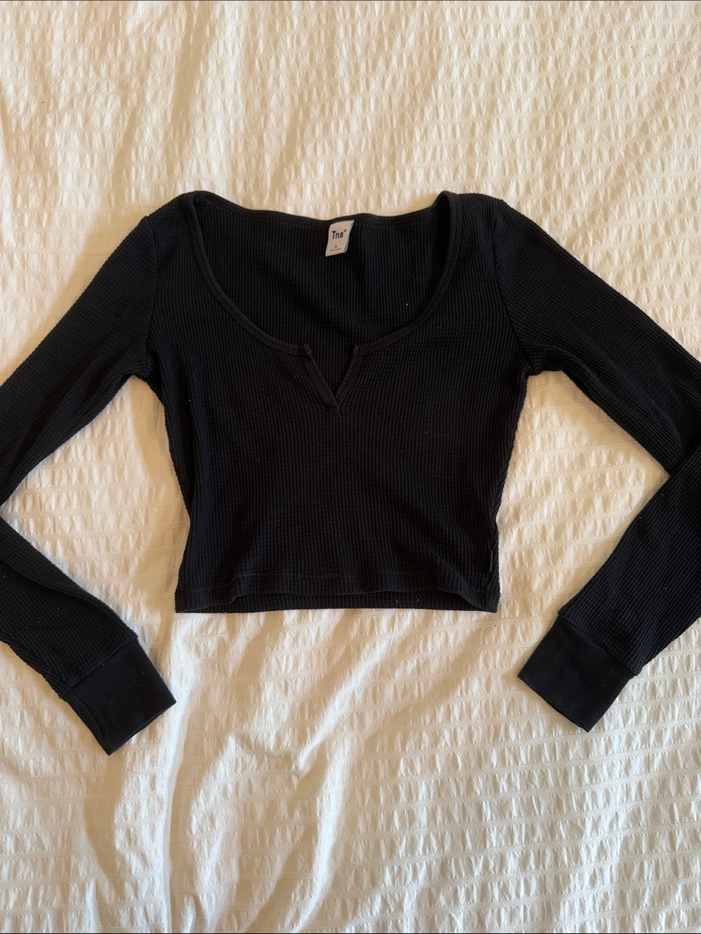 TNA Black Ribbed Long-Sleeve Crop Top